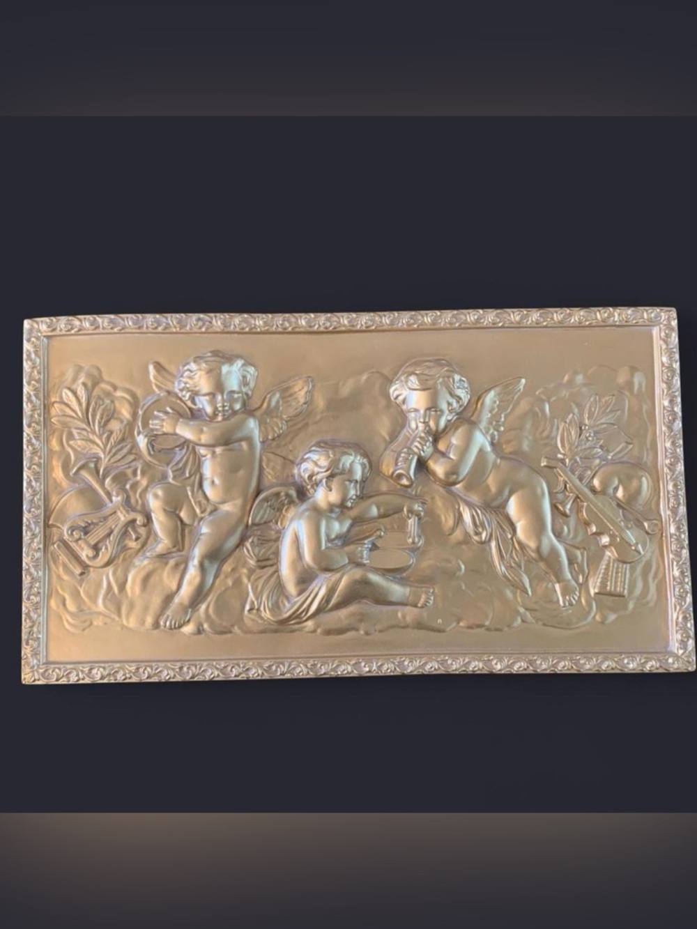 Vintage Gold Eros Musical Cherub Wall Hanging (Approx. 16" x 9")